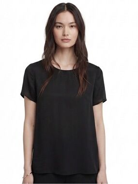 Aritzia 100% Silk Semi Sheer Cypress Keyhole Back Large Blouse Short Sleeve Top